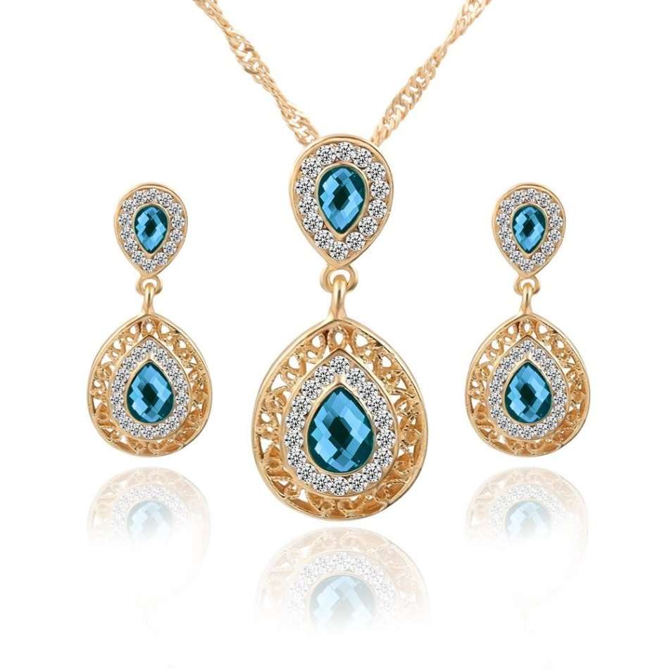Stunning Water Droplet  CZ Crystal, Gold plated 3 Pc Set - 3 Colours, Lowest Price ~ !