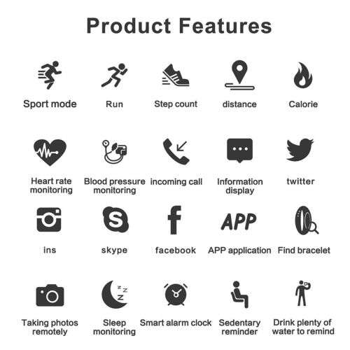 Smart Band Watch Bracelet Wristband Fitness Tracker Blood Pressure Heart Rate M3 (BLACK)