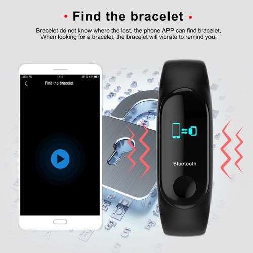 Smart Band Watch Bracelet Wristband Fitness Tracker Blood Pressure Heart Rate M3 (BLACK)