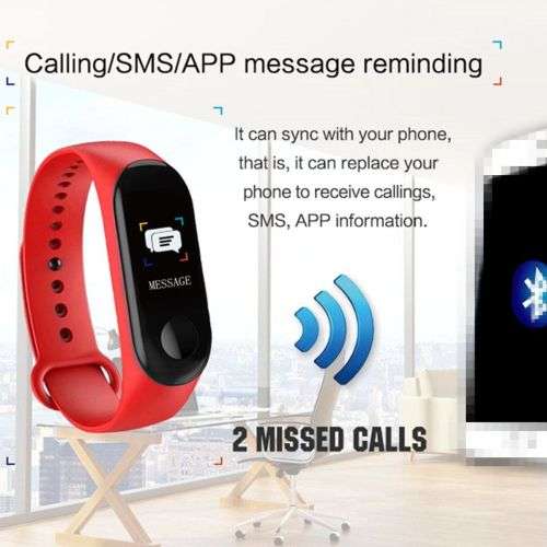 Smart Band Watch Bracelet Wristband Fitness Tracker Blood Pressure Heart Rate M3 (BLACK)