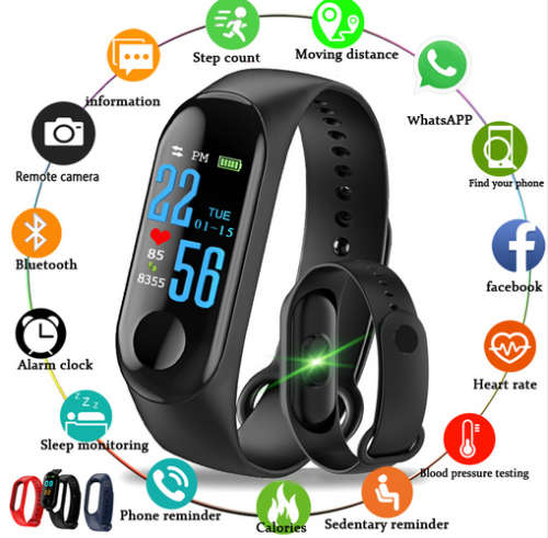 Smart Band Watch Bracelet Wristband Fitness Tracker Blood Pressure Heart Rate M3 (BLACK)