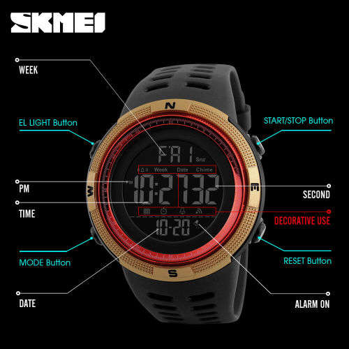 SKMEI (BLACK) Men's Multifunction Sport Watch Date Week Digital Wristwatch
