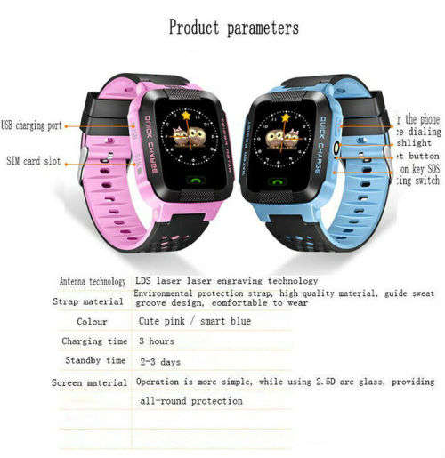 Kids Safe GPS Tracker Anti-lost SOS Call GSM Smart Watch Phone For Android IOS Blue