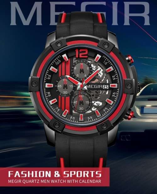 MEGIR Quartz Men Watch with Chronograph Big Dial Army Military Wrist Watches Men