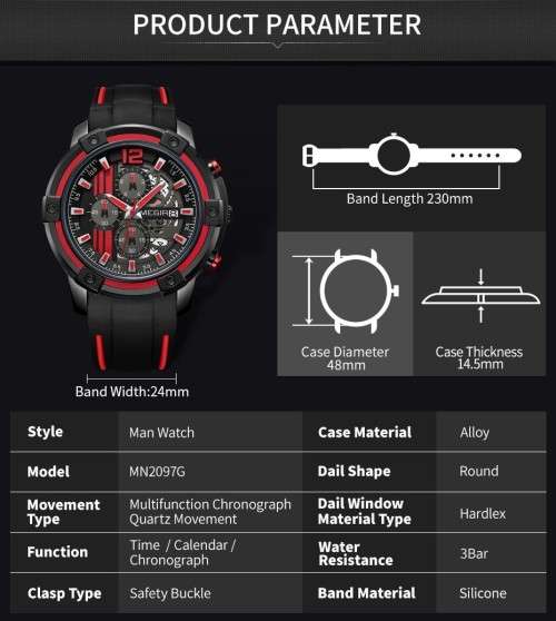 MEGIR Quartz Men Watch with Chronograph Big Dial Army Military Wrist Watches Men