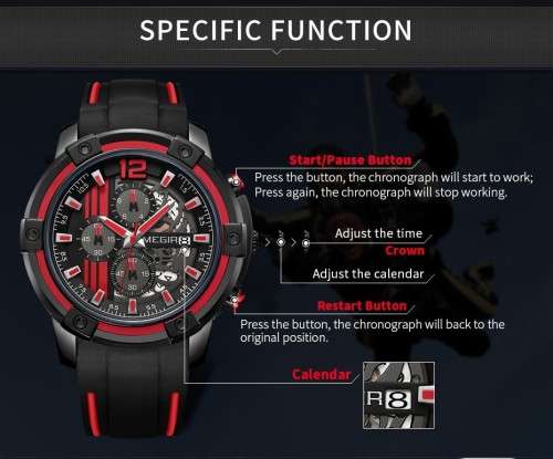 MEGIR Quartz Men Watch with Chronograph Big Dial Army Military Wrist Watches Men