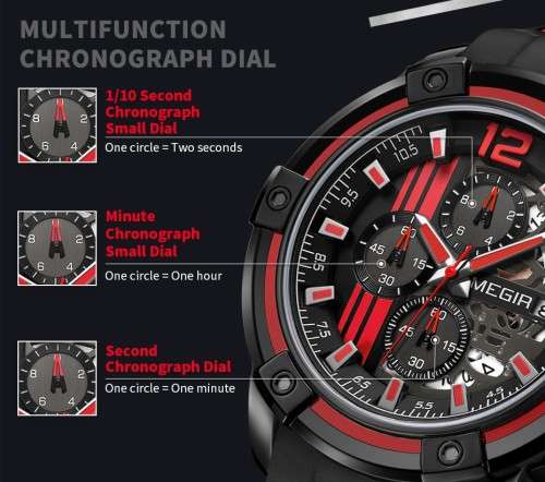 MEGIR Quartz Men Watch with Chronograph Big Dial Army Military Wrist Watches Men