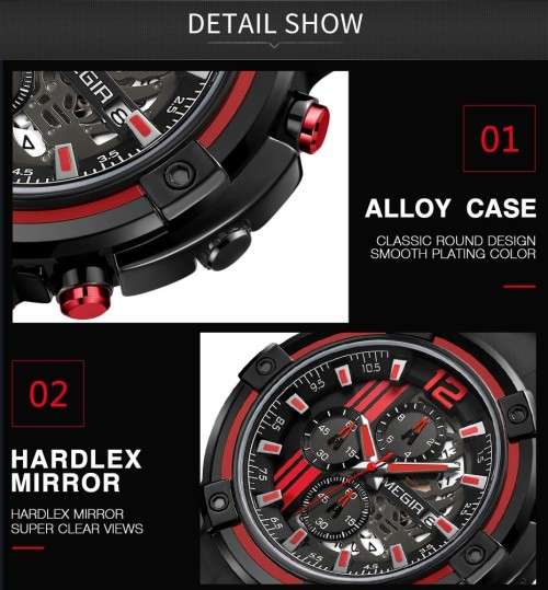 MEGIR Quartz Men Watch with Chronograph Big Dial Army Military Wrist Watches Men