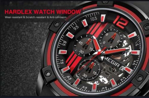 MEGIR Quartz Men Watch with Chronograph Big Dial Army Military Wrist Watches Men