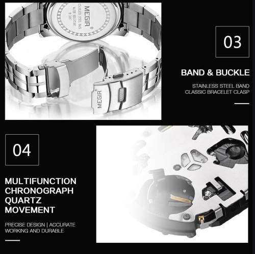 MEGIR 2019 Watch Men Chronograph Quartz Business Mens Luxury Waterproof Wristwatch