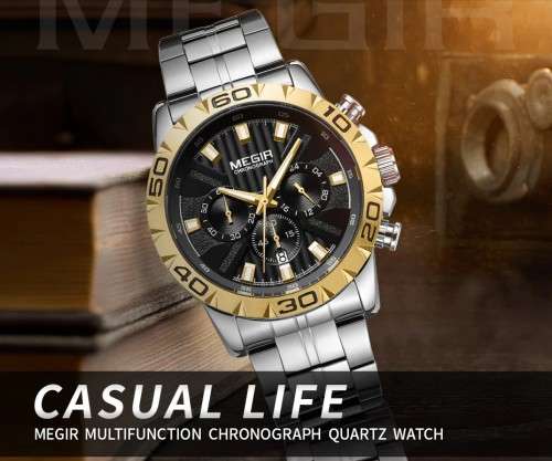 MEGIR 2019 Watch Men Chronograph Quartz Business Mens Luxury Waterproof Wristwatch