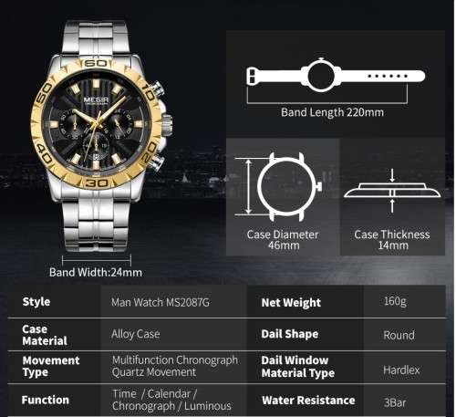 MEGIR 2019 Watch Men Chronograph Quartz Business Mens Luxury Waterproof Wristwatch