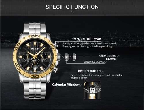 MEGIR 2019 Watch Men Chronograph Quartz Business Mens Luxury Waterproof Wristwatch