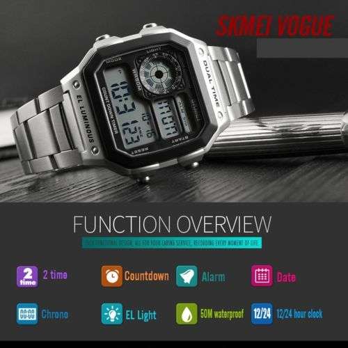 SKMEI Men's Stainless Steel LED Digital Sport Waterproof Quartz Wrist Watch COLOUR - GOLD