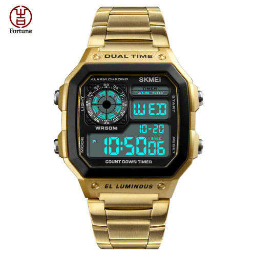 SKMEI Men's Stainless Steel LED Digital Sport Waterproof Quartz Wrist Watch COLOUR - GOLD
