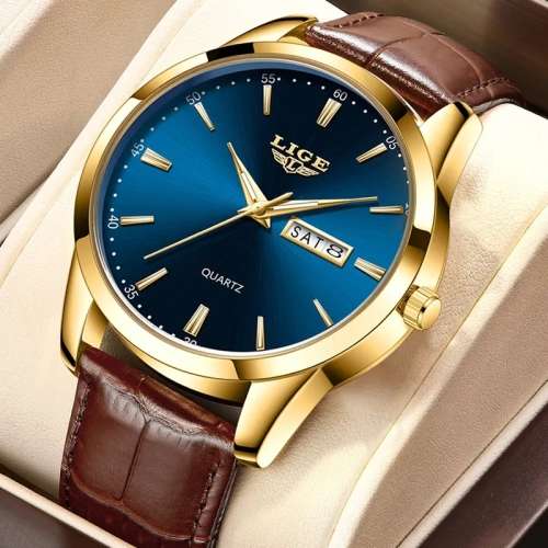 Lige Mens Luxury Leather Strap Watch ( Blue Dial Colour)