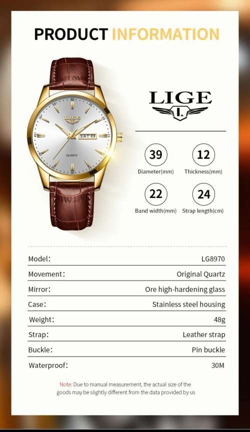 Lige Mens Luxury Leather Strap Watch ( Blue Dial Colour)