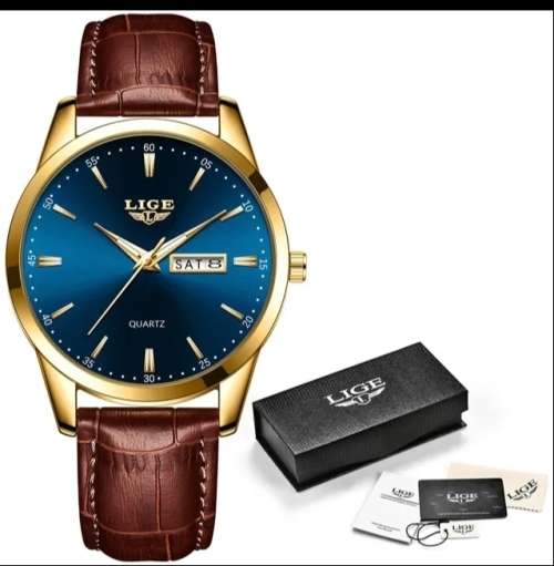 Lige Mens Luxury Leather Strap Watch ( Blue Dial Colour)