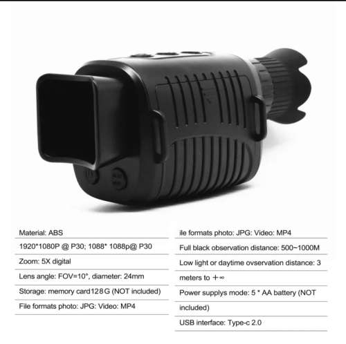 Night Vision Monocular  Device 1080P HD Infrared 5xDigital Zoom Hunting Telescope Outdoor Day Night