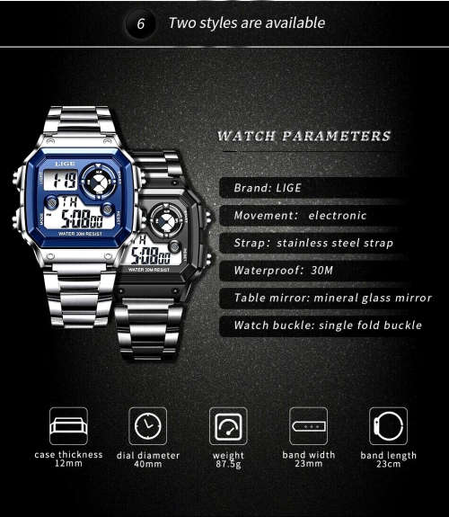 LIGE 2023 NEW Luxury Men`s Watch