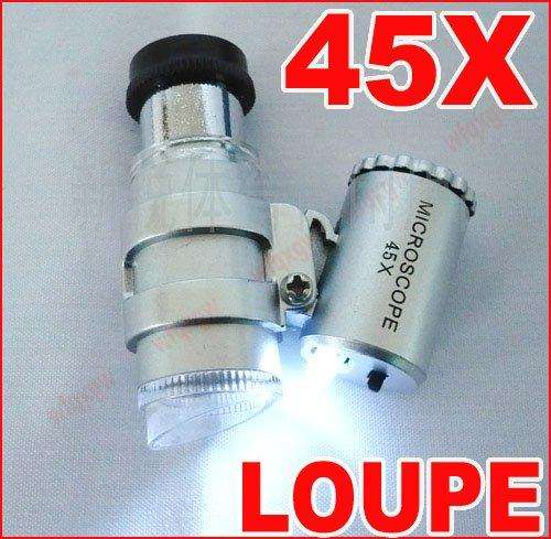 45 X MINI POCKET MICROSCOPE MAGNIFIER LED JEWELER LOUPE