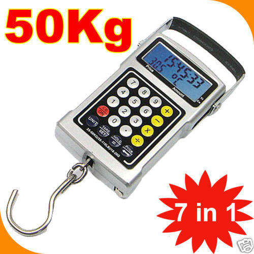 50KG x 20g DIGITAL FISH HOOK HANGING WEIGHING SCALE            **********7 IN 1 HANG SCALE********