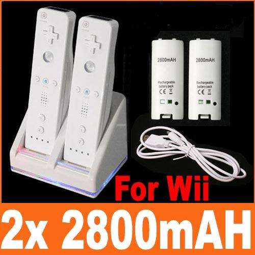 2 X BATTERIES + DUAL CHARGER STATION DOCK FOR NINTENDO Wii REMOTE