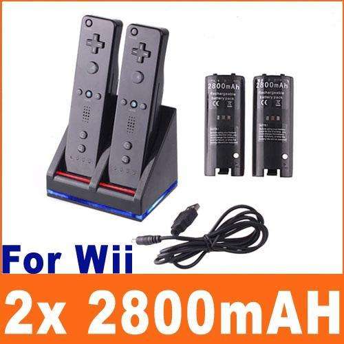 DUAL CHARGER STATION DOCK + 2 X BATTERIES FOR NINTENDO Wii REMOTE