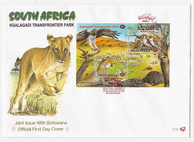 2001 RSA FDC No. 7.14 - Kgalagai Trans Frontier Park. Miniature Sheet.
