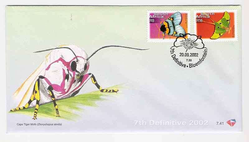 Value R80!  2002 RSA FDC No's 7.40 & 7.41 - Additional Values to the 7th Definitive Issue. Moths.