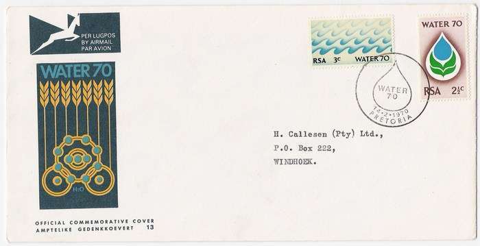 1970 RSA FDC No. 13 - Water 70 Campaign.   (Adressed)