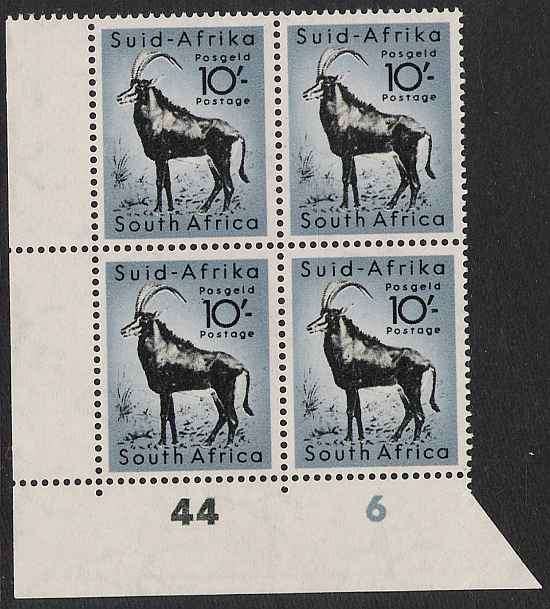 CV R500!  Control Block with Variety.  1954 - 10s Animal Def, Pane B. (Bright 6)  Cyl 44 6. UM