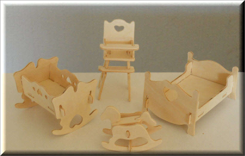3D Woodcraft Puzzle - Doll House Child's Bedroom Set - Educational Wooden Building Model Kit.