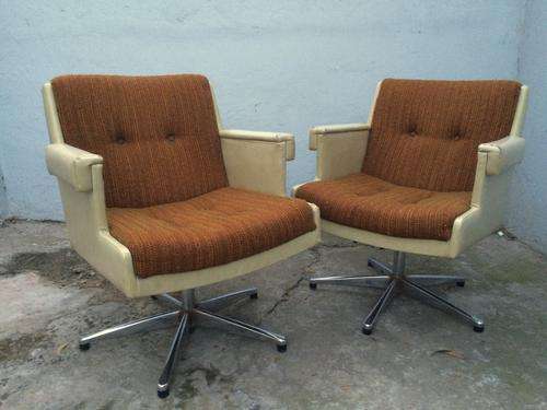 2 Chrome Mid century Retro Vintage swivel armchairs