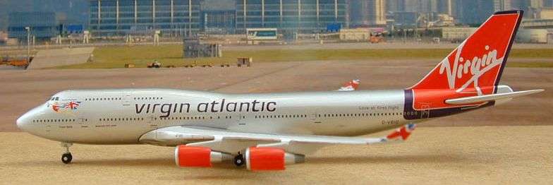 Gemini Jets Virgin Atlantic Boeing 747-443, G-VBIG, "Tinker Belle". With a Tin Box & Chrome Stand!!!