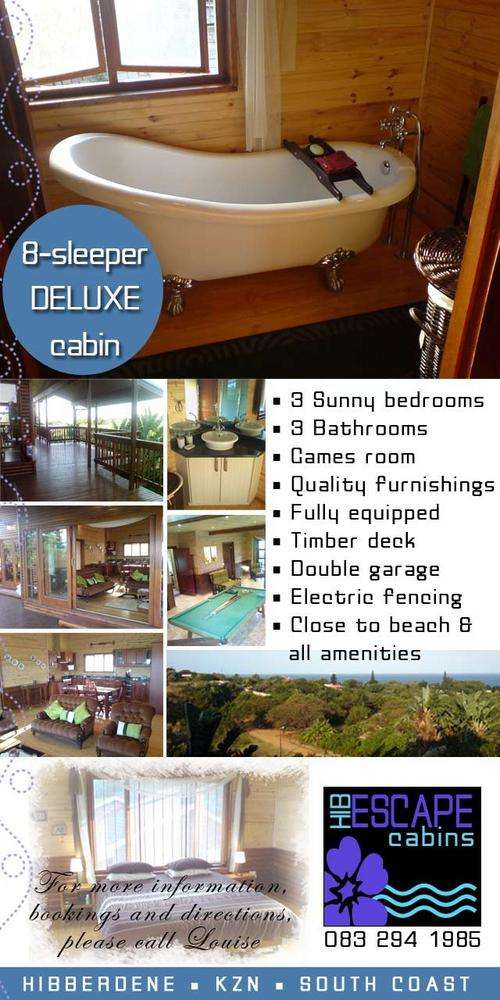 South Coast KZN, 8 sleeper, 13 - 19 December, Double Storey Log Home Self-catering