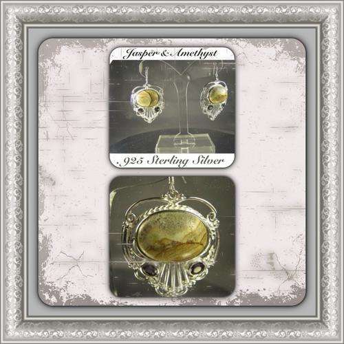 Jasper and Amethyst Earrings in Sterling Silver