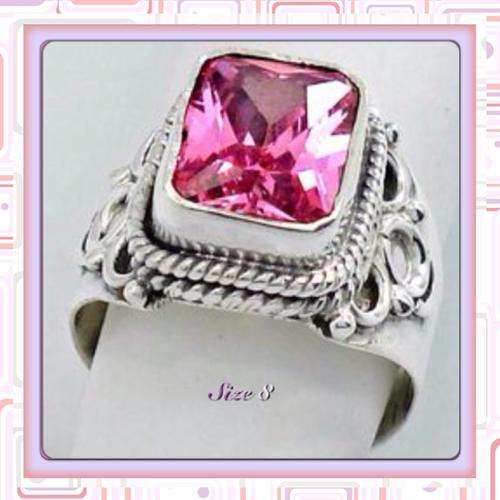 ***EXCEPTIONALLY PRETTY***Solid Silver Pink Topaz RING SIZE 8