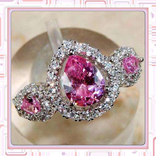 ***SOPHISTICATED***2CT Pink Sapphire & White Topaz 925 Solid Sterling Silver Ring Sz 9