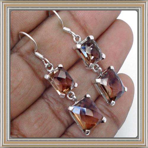 ***FANTASTIC FACETS***DAZZLING NATURAL BROWN SMOKEY TOPAZ GEMSTONE 925 SILVER DANGLE EARRINGS