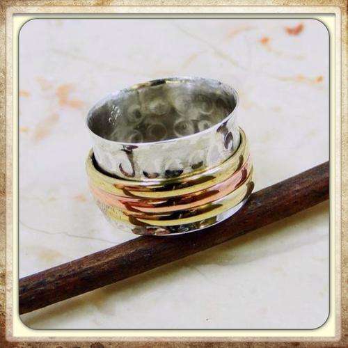 ***UNUSUAL AND TRENDY *** SOLID .925 STERLING SILVER, COPPER &  BRASS Size 7,75