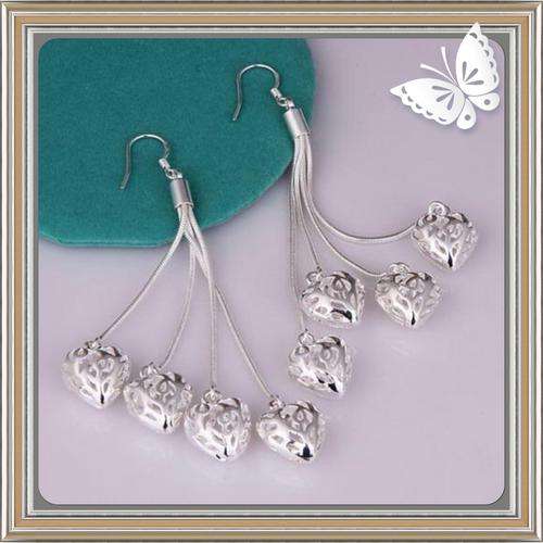 ***ADORABLE*** .925 STERLING SILVER HEARTS DANGLE LONG EARRINGS