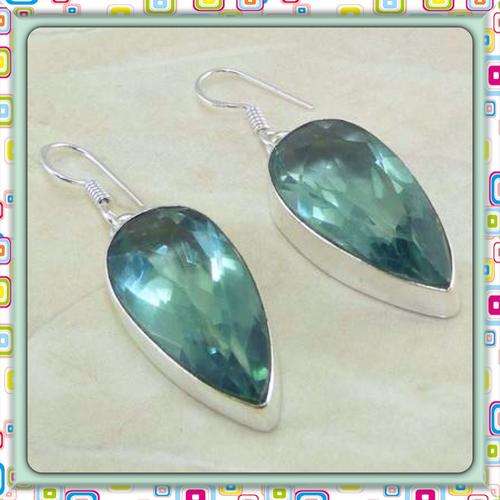 ***SEA FOAM*** AQUAMARINE BLUE QUARTZ NATURAL GEMSTONES 925 SILVER EARRINGS