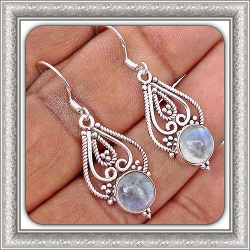 ***AAA HIGH QUALITY ***NATURAL RAINBOW MOONSTONE GEMSTONE SOLID .925 STERLING SILVER EARRINGS