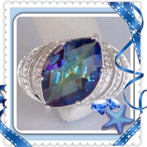 ***SPECTACULAR*** BLUE MYSTIC TOPAZ SILVER COCKTAIL RING - SIZE 9(S) SET IN . 925 STERLING SILVER