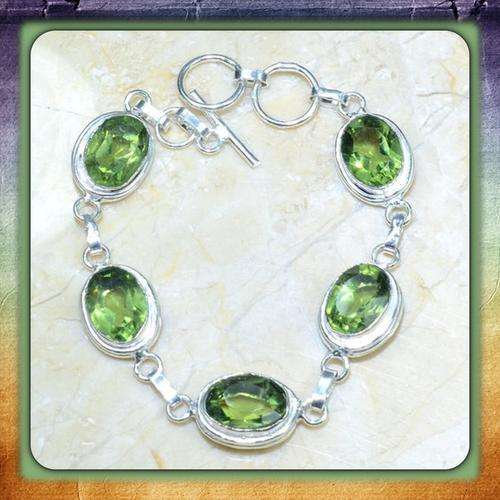 ***BEAUTIFUL***  GREEN AMETHYST  GEMSTONE 925 SILVER BRACELET