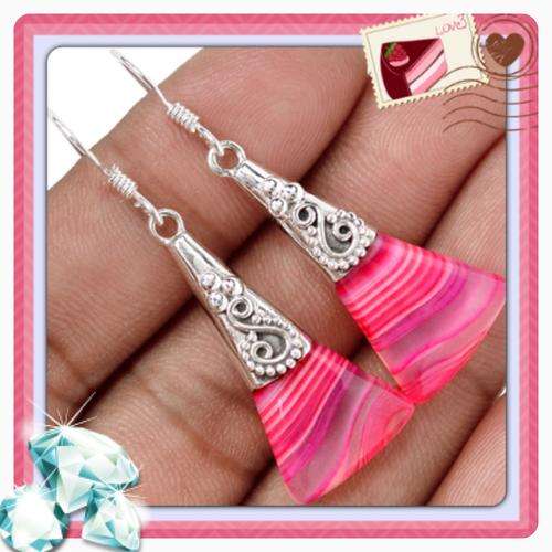 ***SUCH A BEAUTIFUL SETTING***PINK LACE BOTSWANA AGATE SOLID .925 STERLING SILVER EARRINGS