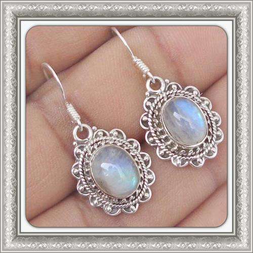 ***FABULOUS***NATURAL RAINBOW MOONSTONE 925 STERLING SILVER EARRINGS