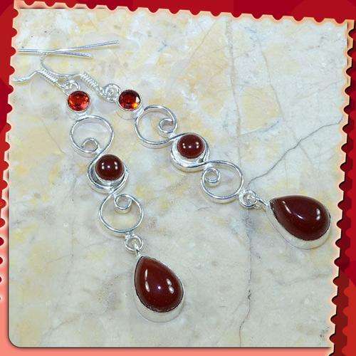 ***EXCEPTIONAL***CARNELIAN, GARNET GEMSTONE 925 SILVER DANGLE EARRINGS
