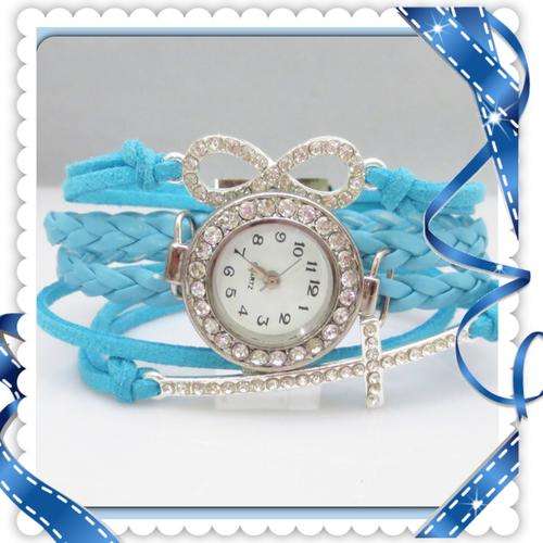 ***SPECTACULAR -JUST LOVE IT***TURQUOISE INFINITY MAGNETIC BRACELET WATCH WITH RHINESTONE CHARMS